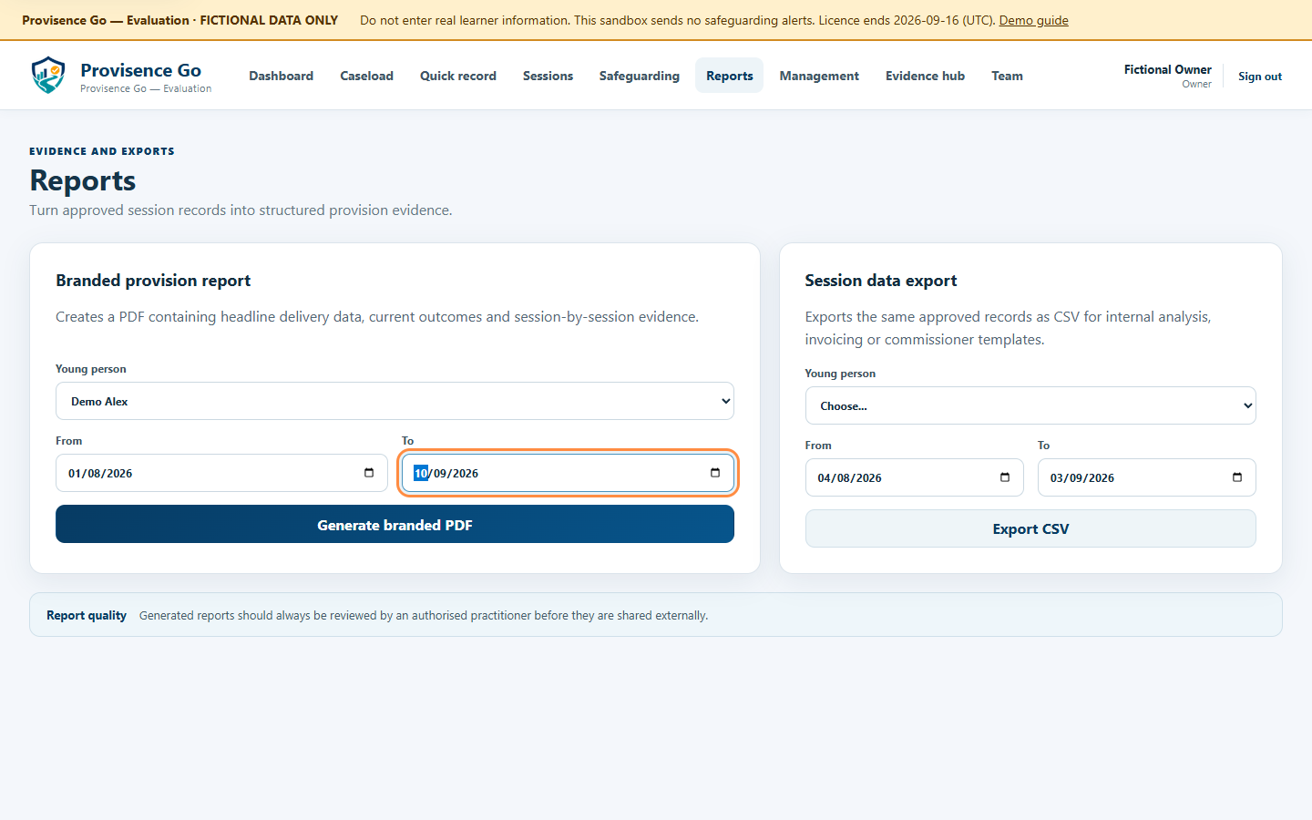Progress reporting screen using fictional records